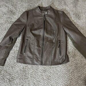 G.H. Bass & Co. Jacket Womens Medium Faux Leather Moto Ribbed Stretch Zip